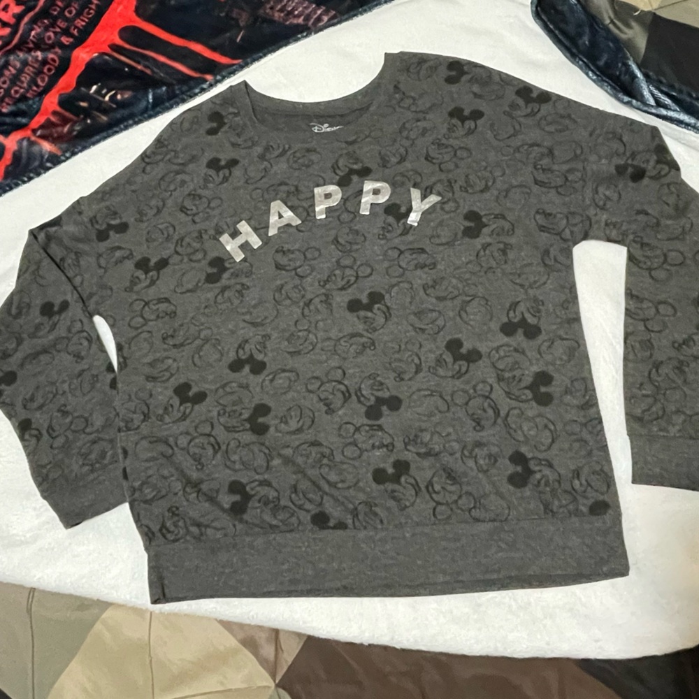 Disney Charcoal Crewneck Sweater with Mickey Pattern